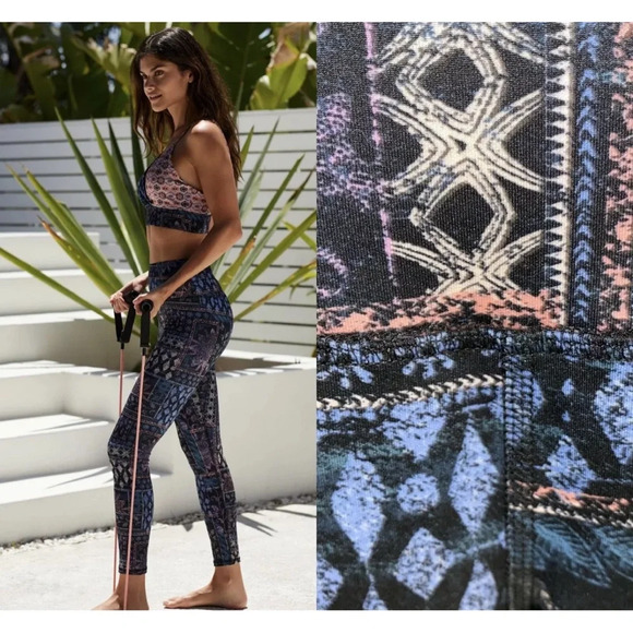 $98 Anthropologie x Daily Practice High Rise Leggings Floral Patchwork Black XL - Picture 1 of 11